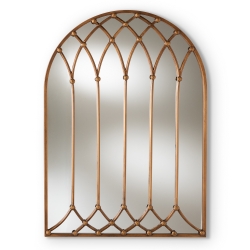 Baxton Studio Freja Vintage Farmhouse Antique Bronze Finished Arched Window Accent Wall Mirror